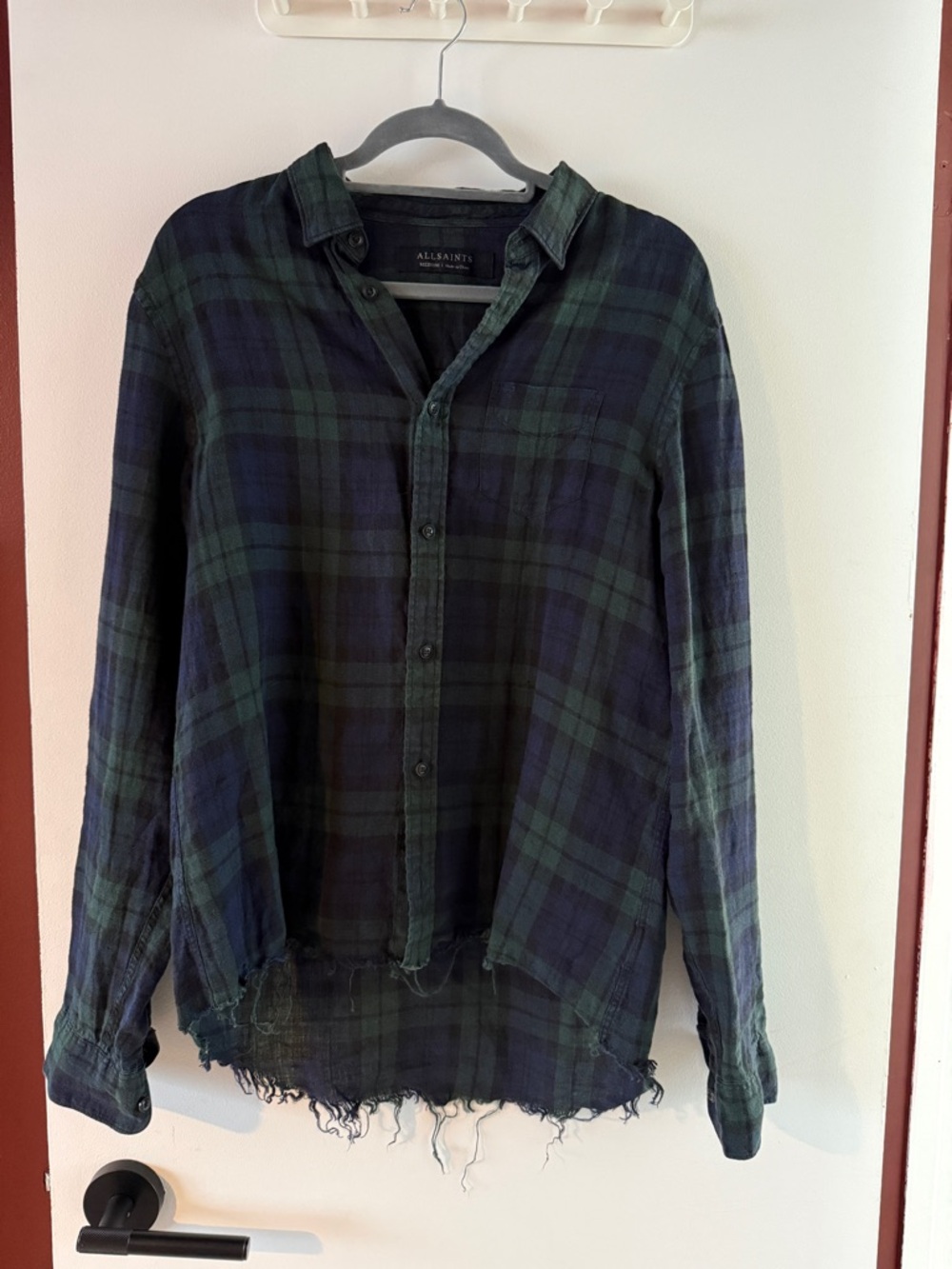 All Saints dark Plaid Button-Up Shirt